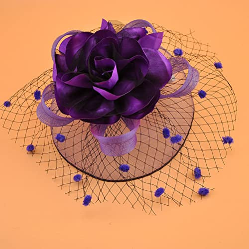 Braut Fascinator Hut Patei Blumen Netz Kopfschmuck Cocktail Party Headwear Haarschmuck Hochzeit Haarklammer Hüte Für Tea Party Kirche Hochzeit Jockey Club (Violett)