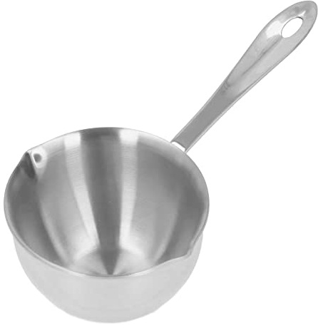 300ml Schmelztopf Induktion 304 Edelstahl Schokolade Öl Butter Schmelztiegel Topf mit 2 Ausgießern, Ø 10cm Multifunktionale Stielkasserolle Soßentopf Milchtopf Schmelzschüssel(Silber)