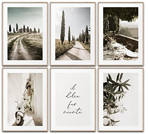Toscana Vibes Bilder Wohnzimmer Poster Set Italien Wanddeko Wandbilder Schlafzimmer Deko Esszimmer Mediterran (6x DIN A4 (21 x 29,7cm))
