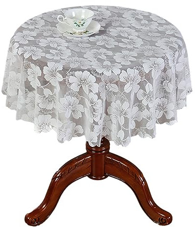 Valink Runde weiße Spitzen-Tischdecke, Vintage-Esstischdecke, hohle Spitze, runde Tischdecke, Wohnkultur für Küche, Dinnerpartys, Wohnzimmer, Begonie, Blume