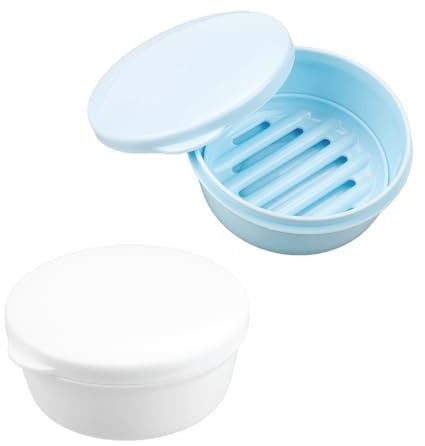 Rumyve2 pcs Travel Soap Box, Portable Shower with Lid Waterproof Self-draining Round Soap Box, for Home,Travel,Camping,Gym