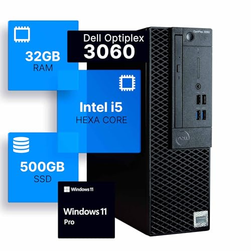 Dell Optiplex 3060 Desktop Computer | Intel i5-8500 (3.2) | 32GB DDR4 RAM | 500GB SSD Solid State | Windows 11 Professional | Home or Office PC (Renewed) (i5 | 500GB SSD, 32GB RAM | Content Creation)