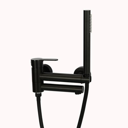 BiaoTeng Badewannenarmatur Mit Handbrause Schwarz Armatur Badewanne Wandmontage Wannenarmatur Einhebel Messing Badewannen Amaturen Set, Schwarz