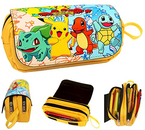 IRONIUM Federmäppchen 3 Fächer, Mäppchen mit Grossem Fassungsvermögen, Mäppchen mit Reißverschluss und Handhaben, Schlamppermäppchen für Kinder Studenten Schule Büro (A)