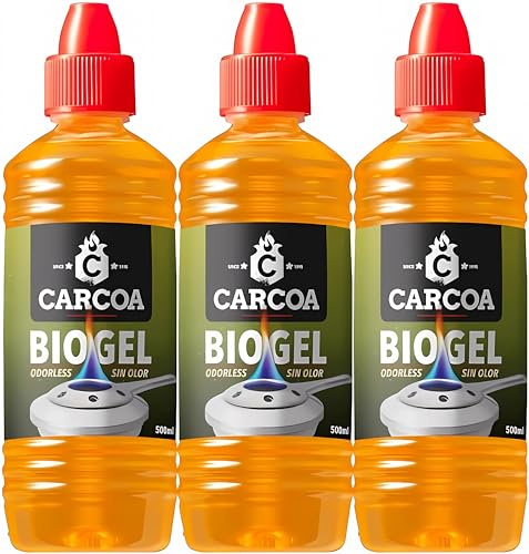 OAXYS Gel de Bioalcochol Carcoa - Especial para Fondue, Grills de Mesa, Wok y Encendido de Chimeneas. Sin Olor. 500 ml (3/Botellas)