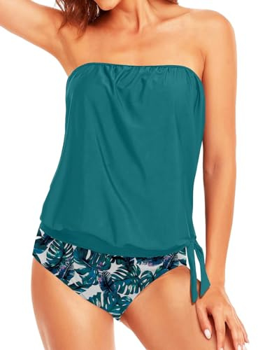 Yutdeng Tankini Maillot de Bain Femme 2 Pieces Sexy Push Up sans Bretelles Ensemble Tankinis Set Bandeau Haut Shorty Maillots Deux Pièces Élégante Tube Top Rembourré Swimwear Bandoulière Détachable