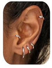 CASSIECA Silber Creolen für Damen und Herren - Chirurgenstahl Ohrringe in Gold - Knorpel, Huggie, Nase, Lippen, Helix Piercing Schläferohrringe 8/10/12/14/16MM