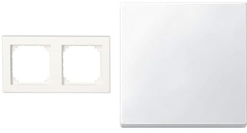 Schneider Electric Merten 478129 M-Smart Rahmen für Steckdosen und Schalter 2-fach, polarweiß glänzend & Merten 434119 Wippe für Schalter, polarweiß, System M