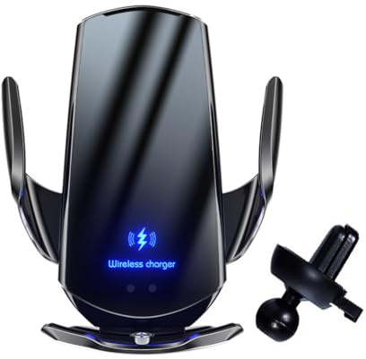 Kabellos aufladbarer Telefonhalter, 15W Handyhalterung Auto mit Ladefunktion, 360° Drehbar Handyhalterung, Fast Wireless Charger, Induktive Ladestation Auto Kfz Handy Halterung für Lüftung (Schwarz)
