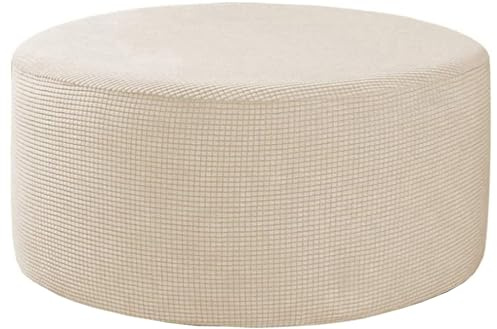 Odaima Hockerbezug Rund Fußhocker Bezug Ottomane Rund Schonbezug 40/50/60cm Stretch Jacquard Husse für Fußhocker Ottomanischer Hocker-Bezug Überzug Hocker Protector Waschbar(#7,60x60cm/24x24in)