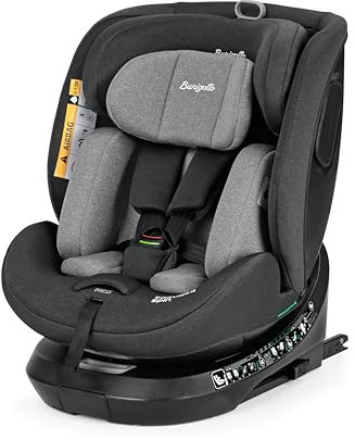 BURIGOTTO BOAVISTA SPIN BLACK & GREY è il seggiolino auto girevole All-In-One omologato i-Size ECE R129/03 per bambini dalla nascita fino 150 cm di altezza (0-12 anni).