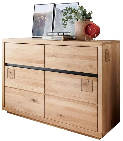 Lomadox Sideboard 120 cm breit Kommode Anrichte Schrank Wohnzimmerschrank Wohnzimmermöbel Möbel in Eiche massiv geölt