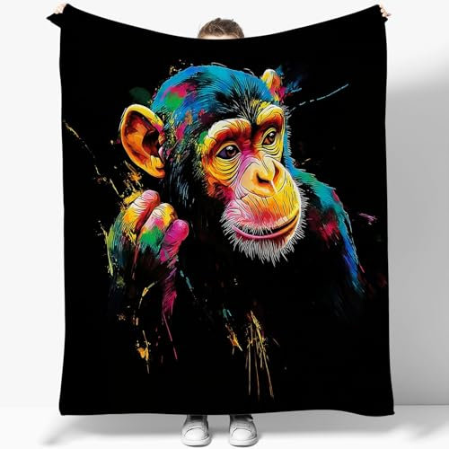 Decke 150 x 200 cm Kuscheldecken Tiergraffiti AFFE Muster Flanell Weich Fleecedecke Bettüberwurf flauschig und weich Sofadecke Couchdecke für Teenager Luxus Bunt