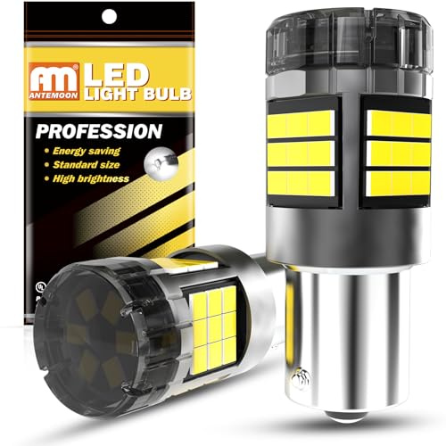 ANTEMOON P21W 1156 BA15S LED Bulbs Canbus Error Free Super Bright 5000LM 6000K White 12V 24V 1141 1003 7506 Car Replacement Bulb for Backup Reverse Tail Brake Turn Signal Rear Fog Light, Pack of 2