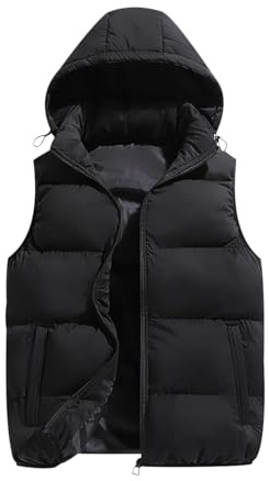 Gilet Imbottito Uomo Giubbotto smanicato Uomo Invernale Giubbino Smanicato Gilet Trapuntato con Cappuccio Uomo Taglie Forti Giacca senza Maniche smanicato Uomo Puffer Gilet Uomo Imbottiti Nero L