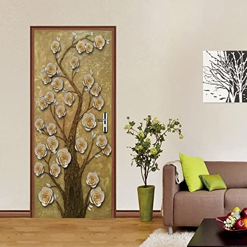 3D Türtapete 70x200 Türaufkleber Selbstklebend Türfolie Poster Fototapete Türbilder Türtattoos Wasserdichte Tür Stickers für Kinderzimmer Wohnzimmer Badezimmer Blume