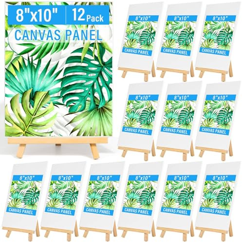 Canvas Painting Party Kit for Adults and Kids, 24Pack 8 x 10 Inch Canvas Boards and Wooden Easels Stands for Group Painting Sip and Paint Night