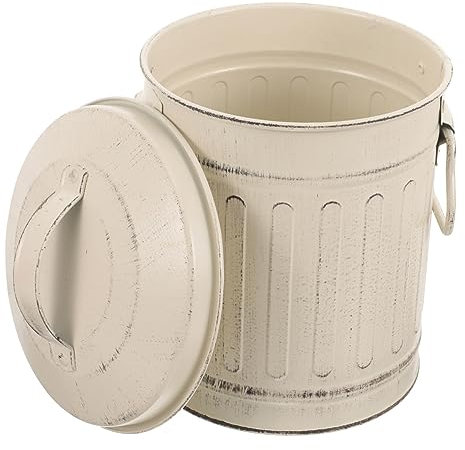 MAGICLULU Cubo De Cenizas Para Chimenea De Metal Con Tapa, Tamaño Estándar, Color Beige Vintage, Resistente y Portátil, Uso Doméstico Para Chimeneas y Barbacoas, 1 Unidad