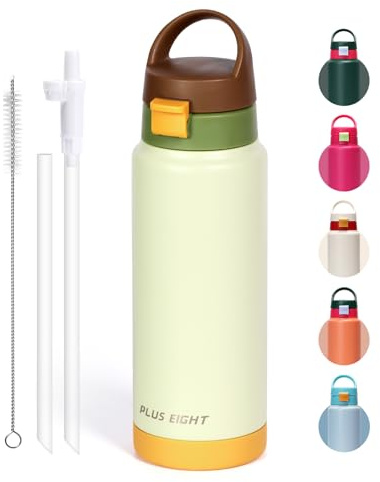 pluseight Bouteille d'eau avec couvercle à paille - 750 ml - Bouteille d'eau isotherme en acier inoxydable - Large ouverture pour le sport, la salle de sport ou le bureau - Sans BPA - Garde au froid
