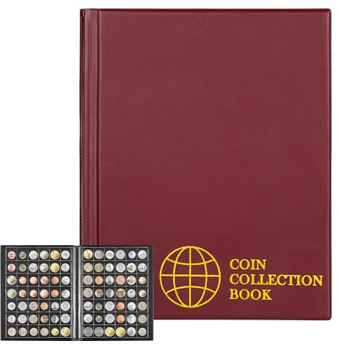 420 Pockets Coin Albums - 28x29 mm/1.1x1.1 inch Pocket Red Coin Book 10 Pages Coin Collection Holder Letter Size Coin Storage Book CS0242RE