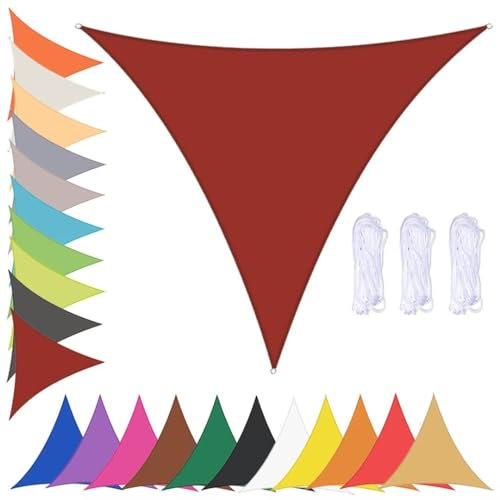 Vela ombreggiante triangolare, tenda da sole impermeabile per patio, giardino, esterno, protezione UV al 90%, rosso vino, 2,4x2,4x2,4 m, vela ombreggiante con occhielli e design resistente al vento