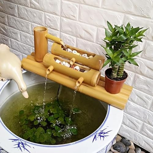 Fontana in bambù Naturale, Fontana d'Acqua da Giardino Zen, Fontana d'Acqua di bambù Feng Shui, Cascata Esterna, per Laghetti, Vasche in Pietra, Prati, Acquari