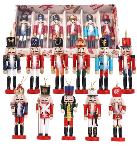 COMBIUBIU 11PCS Schiaccianoci Natalizi Tradizionale Artigianale In Legno Di Pino,Nutcracker Christmastavolo Da Pranzo Caminetto Finestra Casa Decorazione Di Natale,Natale Conto Alla Rovescia Regalo