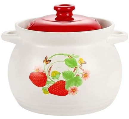 Cacerola de cerámica con Tapa, Olla Redonda de Barro para cocinar, Olla sopera de Doble asa, Resistente y versátil, Utensilios de Cocina.