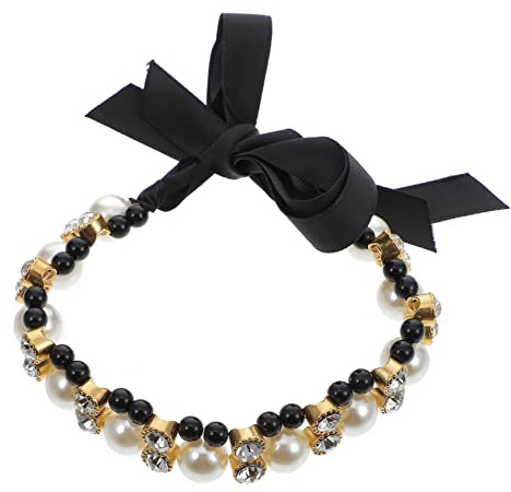 VICASKY Pet Pearl Collar for Dog and Cat Decorative Necklace Ribbon and Pearl for Photography and Party Occasions