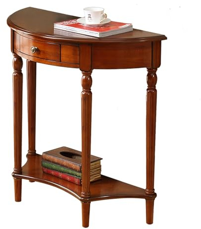 Consolle a mezzaluna in legno massello con cassetti e mensola, tavolo da ingresso semicircolare a 2 ripiani, elegante tavolino vintage per divano per mobili da soggiorno