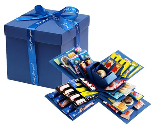Explosionsbox Hochzeit, wiederverwendbare Überraschungsbox aus Papier, 5-lagige kreative Geschenkbox für Süßigkeiten, Geburtstag, Hochzeitstag, Valentinstagsgeschenke(Blau)