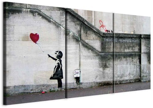 murando - Quadro Fonoassorbente Banksy Ragazza e Palloncino 120x60 cm 3 Pezzi - Canvas - Quadri Acustici XXL Grandi - Pannelli Fonoassorbenti Decorativi - Decorazione da Parete Soggiorno 020115-9