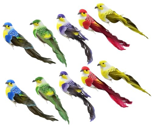 Yunyige Pajaros Decorativos,Pajaros Miniatura,10 Piezas Pajaro Decorativos Jardin,Pájaro de Simulación con Clip Decorativo