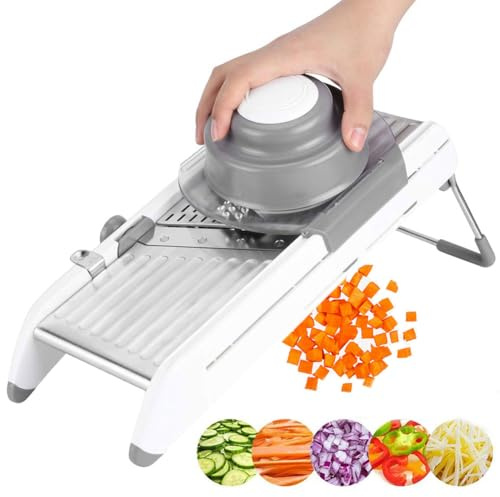 Cortador de mandolina ajustable, cortador de verduras 4 en 1 y rallador de queso, herramienta de cocina de acero inoxidable para rebanar, cortar en dados, picar, juliana