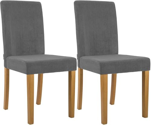 CLP Esszimmerstuhl 2er Set gepolstert mit Lehne Ina, Küchenstuhl mit Bezug aus Cord, stabiles Gestell aus Holz | Farbe grau Gestell Farbe antik-hell