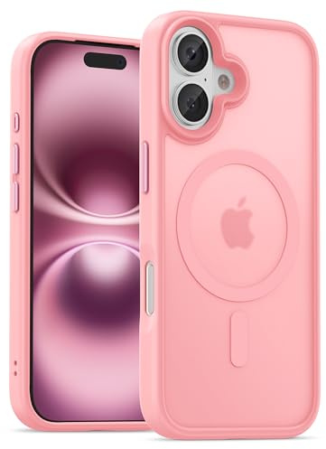 UNBREAKcable für iPhone 16 Hülle für MagSafe, Vollständiger Kameraschutz, Eingebauter Magnetring, Stoßfest Kratzfest Transluzente Matt Handyhülle für iPhone 16 Case 6,1 Zoll, Rosa