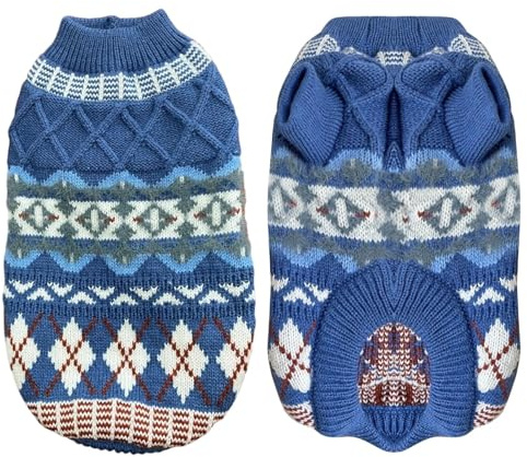 UJBVCX Pull Chien Pull pour Chien Petite Taille, tyle Ethnique Pulls pour Petits Chiens de Taille Pulls Doux et Moelleux,Vêtement d'hiver Ultra Doux et Thermique,Vêtements Chauds pour L'automne,Bleu