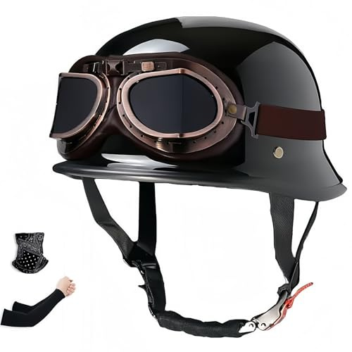 Casco Jet Vintage Da Moto Tedesco, Con Occhiali, Casco Retrò Da Moto, Scooter, Bicicletta, Cruiser, Chopper, Ciclomotore, Per Donne E Uomini, Casco A Mezza Calotta Con ECE D,XXL63~64cm