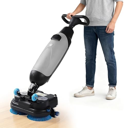 Lavasciuga Pavimenti Professionale, Lavapavimenti Elettrica Leggera con Larghezza di Pulizia di 45cm, Doppie Spazzole Rotanti & Doppie Serbatoio, Testina Rotante a 360°, Copertura 1200m²/h Gray