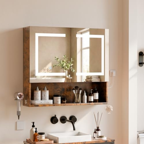 ELUCHANG Spiegelschrank Bad mit Beleuchtung 60x14x60cm
