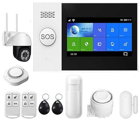 Sistema di allarme, Tuya Wireless Home GSM Monitoraggio domestico Cintura di sicurezza Rilevatore movimento Sensore allarme antifurto Controllo APP Sup(Set 8)