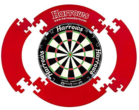 Harrows Dartscheiben-Einfassungsring I Dartscheiben-Einfassung 4 Stück I Einfache Montage Dart-Einfassung I Wandschutz Extra 720 mm Schutz I Doppelseitig für Lange Lebensdauer I Darts-Zubehör I Rot