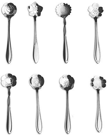 8pc Creative Floral Stainless Steel Spoons Teaspoons Coffee Scoops Tableware Tablespoons for Espresso Tea Coffee Dessert Ice Cream Sugar Appetizers Cake Bistro Tea Party 5 INCH