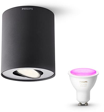 Philips Hue Pillar Aufbaustrahler (Schwarz) - Weißes und Farbiges Licht - Deckenstrahler 1 Flammig - GU10 - Hue White and Color Ambiance