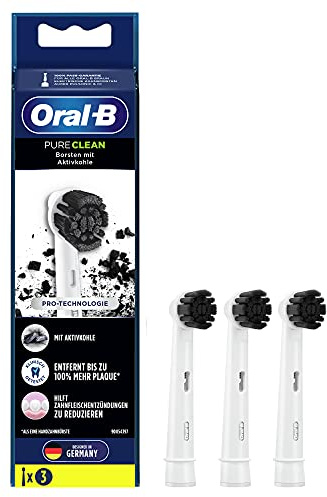 Oral-B Pure Clean borsthuvuden för elektrisk tandborste, 3 stycken, med aktiva kolborst, tandborstfäste för Oral-B-tandborstar
