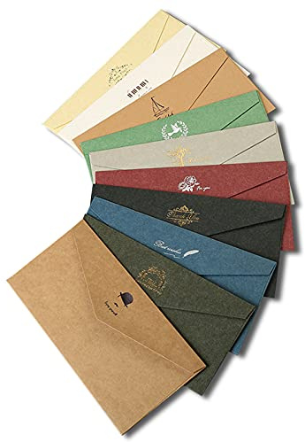 Kytpyi sobres de regalo, 10 piezas 22x11cm sobres vintage sobres de colores sobres para tarjetas regalo sobres para cartas antiguos sobres de papel kraft para regalo saludo navidad dia de san valentin