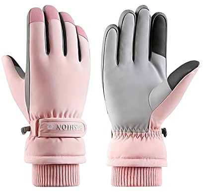 Andiker Women Winter Ski Gloves, Waterproof Touchscreen Snowboard Gloves, Windproof Warm Snow Glove for Skiing Running and Cycling (Pink)