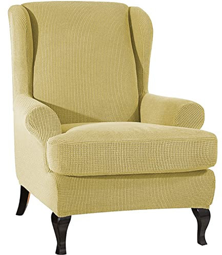 Konsilsa Stretch Ohrensessel Husse,2 Stücke Weich Sofa Überwürfe Elasthan Stuhlbezug Sofa Schutz für Wohnzimmer (Color : Gelb)