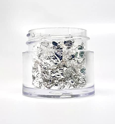 24 Karat Edible Genuine Silver Leaf Flakes - 60mg - Imported from Italy for Cake Decorating, Baking, Cooking, Cupcakes, Chocolates, Drinks - Edible Silver Sheets