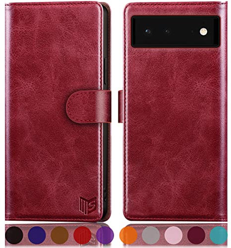 SUANPOT [RFID Schutz für Google Pixel 6A Hülle PU Leder Handyhülle Lederhülle Klapphülle Kartenfach Flip Cover für Pixel 6A Handy hülle Leather Wallet Phone Case (Rot)